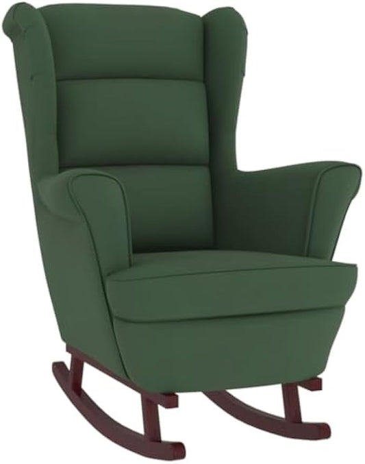 vidaXL Dark Green Velvet Rocking Chair with Solid Rubber Wood Legs - Stylish Design, Padded Foam for Comfort, Ideal for Living Room or Lounge Area