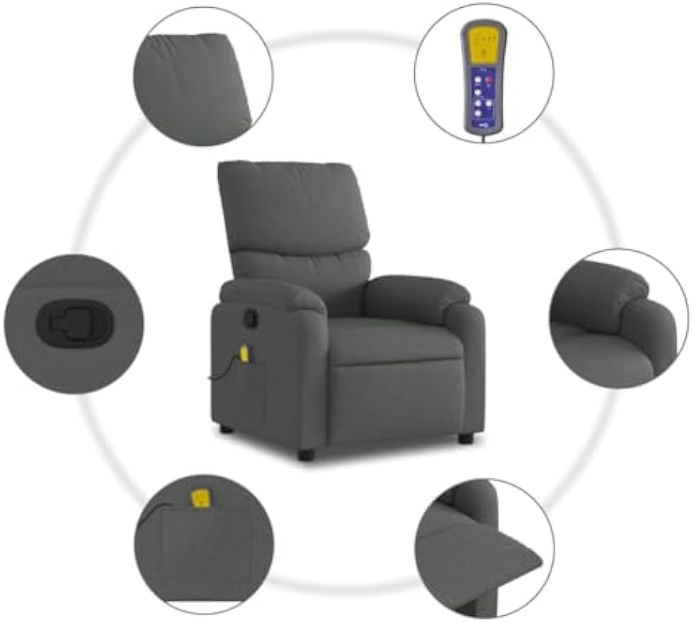 vidaXL Dark Gray Fabric Massage Recliner Chair with Adjustable Armrests and Vibrating Function for Living Room Office Use Reclining Armchair Comfortable Sofa Chairs