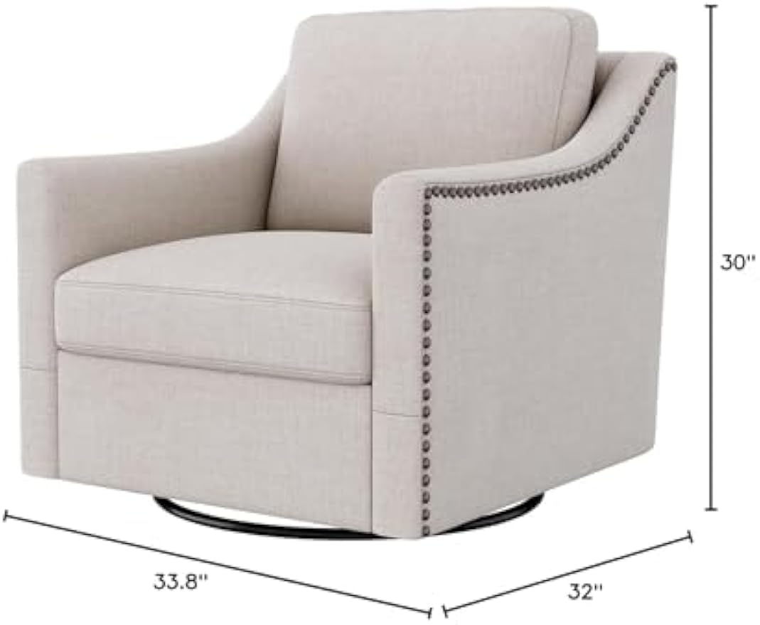 360 Degree Swivel Armchair Cotton Linen Skin-Friendly Fabric Ergonomic Design Brass Nail Decorative Armchair Living Room Chairs Bedroom Chairs Living Room Chairs Black Legs Suitable for Indoor Homes