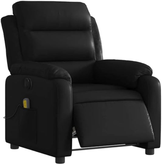 vidaXL Black Faux Leather Electric Massage Recliner Chair - Motorized Reclining Armchair with Vibration Massage and Storage Pocket for Living Room