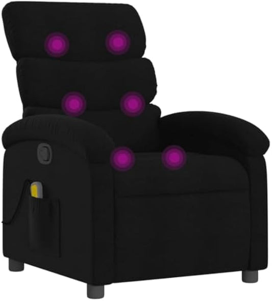 vidaXL Massage Recliner Chair for Adults, Single Theater Seating with Vibration Massage & Manually Adjustable Backrest/Footrest, Modern Reclining Sofa for Living Room, Black Fabric