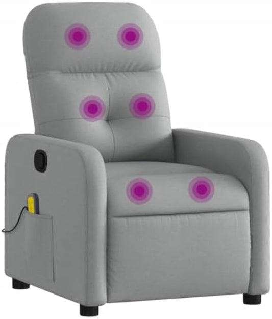 vidaXL Light Gray Fabric Massage Recliner Chair - 6-Point Vibration, Manually Adjustable Backrest & Footrest for Living Room/Office