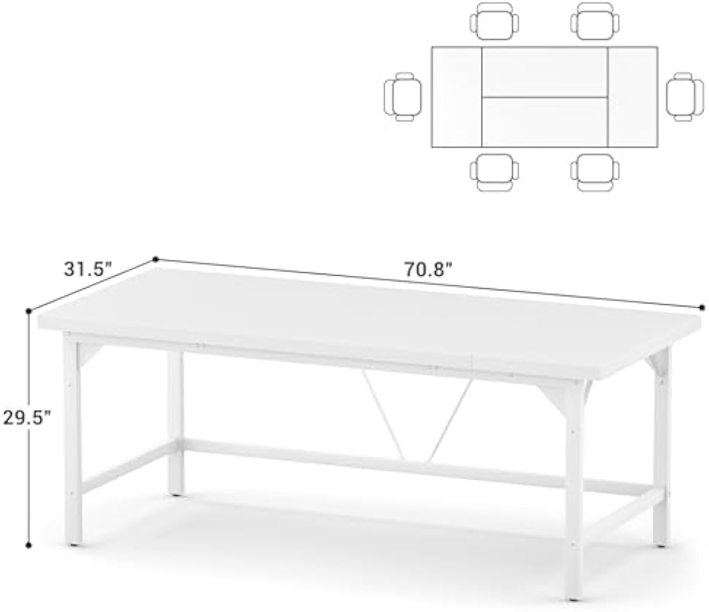 Unikito Large Office Desk, 70.8 x 31.5 Inch Extra Long Executive Computer Desks, Heavy Duty 2 Person Desk, Premium Super Thick Study Writing Table Computer Table for Home Office Workstation, White