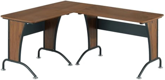 Techni Mobili Deluxe L Shaped, Corner Configurable as Left/Right-Handed L Inline, Durable Steel Frame with Spacious Work Area, Walnut and Grey Office Desk, 67” W x 57” D x 29” H