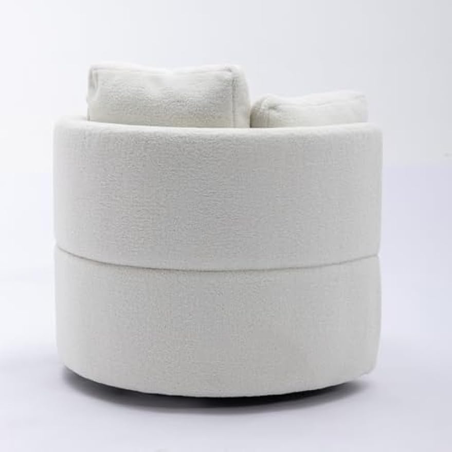 Round Swivel Cuddle Barrel Armchairs with Wide Upholstered, Accent Storage Chairs Fluffy Wool Fabric Chair for Living Room, Bedroom, Office, Waiting Rooms Ivory As Shown