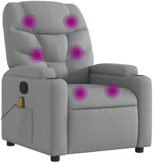 vidaXL Luxurious Massage Recliner Chair-Manual Tilt, Comfort Fabric, Vibration with Cup Holders/Light Gray/Perfect for Living Room, Bedroom