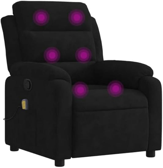 vidaXL Black Velvet Massage Recliner Chair with Adjustable Recline and 6 Point Function for Living Room Home Theater Relaxation Reclining TV Comfort Armchair