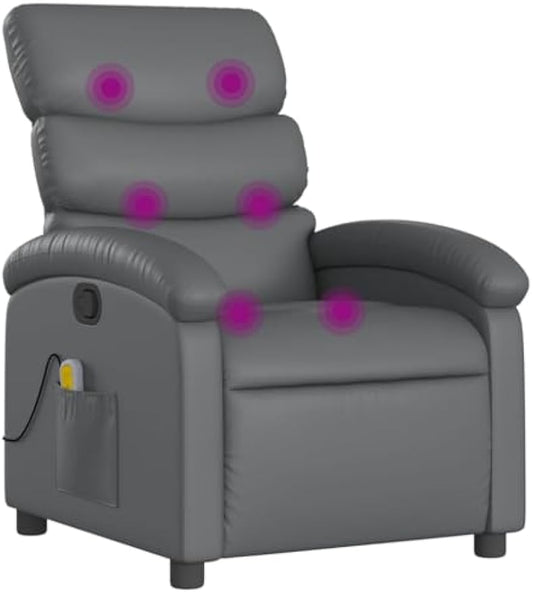 vidaXL Gray Faux Leather Massage Recliner Chair with Adjustable Armrests Comfortable Modern Design Functionality for Living Room and Home Theater Reclining Seat Single Functional Armchair Seating