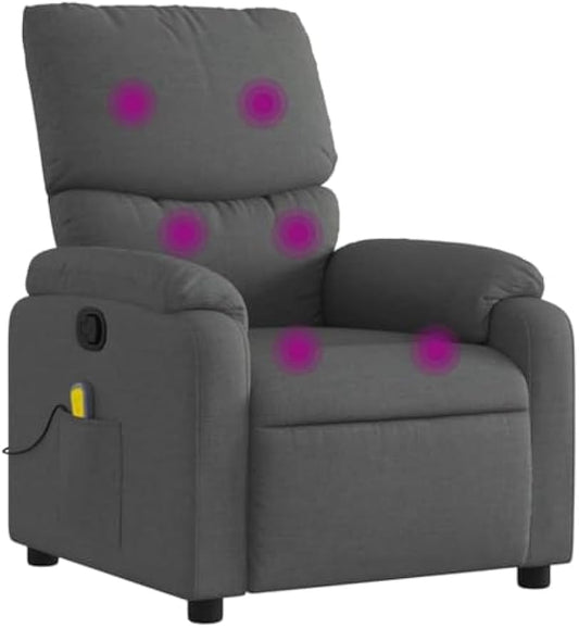 vidaXL Dark Gray Fabric Massage Recliner Chair with Adjustable Armrests and Vibrating Function for Living Room Office Use Reclining Armchair Comfortable Sofa Chairs
