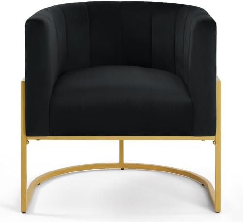 Upholstered Velvet Accent Chair,Comfortable Fashional Living Room Chair with Golden Metal Stand,Mid-Century Leisure Chair with Curve Backrest- (Black)