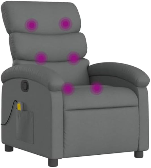 vidaXL Massage Recliner Chair for Adults, Single Theater Seating with Vibration Massage & Manually Adjustable Backrest/Footrest, Modern Reclining Sofa for Living Room, Dark Gray Fabric