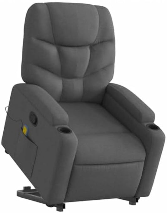 vidaXL Power Lift Massage Recliner Chair-Manual Recliner with Cup Holder/Armchair for Elderly-Dark Gray Fabric-Relaxing Lounge Armchair for Living Room, 3206043