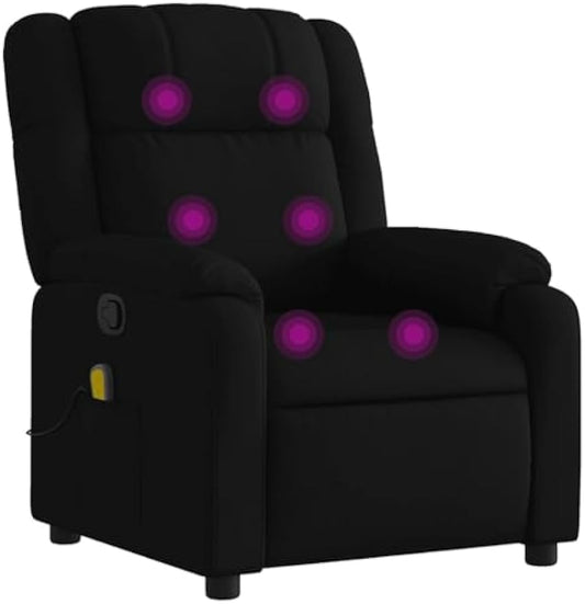 vidaXL Black Fabric Massage Recliner Chair | Adjustable Multi Position Backrest Plush Padded Seat with USB Function Modern Indoor Seating for Living Room and Bedroom Reclining Office TV Sofa