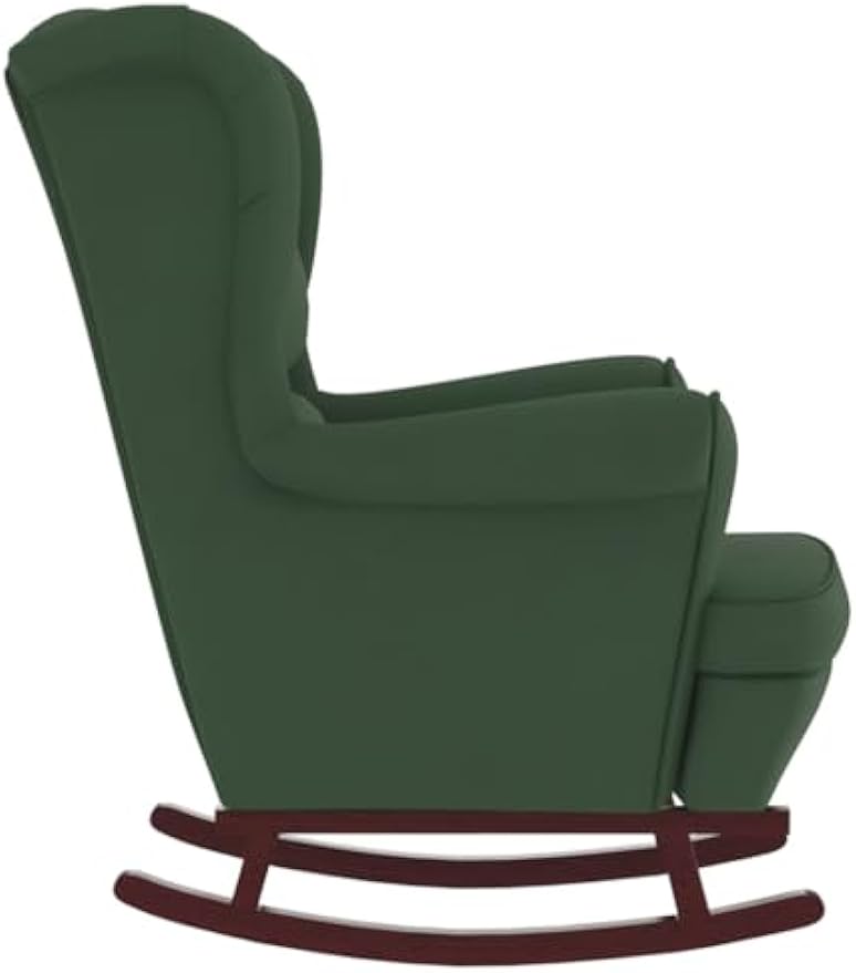 vidaXL Dark Green Velvet Rocking Chair with Solid Rubber Wood Legs - Stylish Design, Padded Foam for Comfort, Ideal for Living Room or Lounge Area