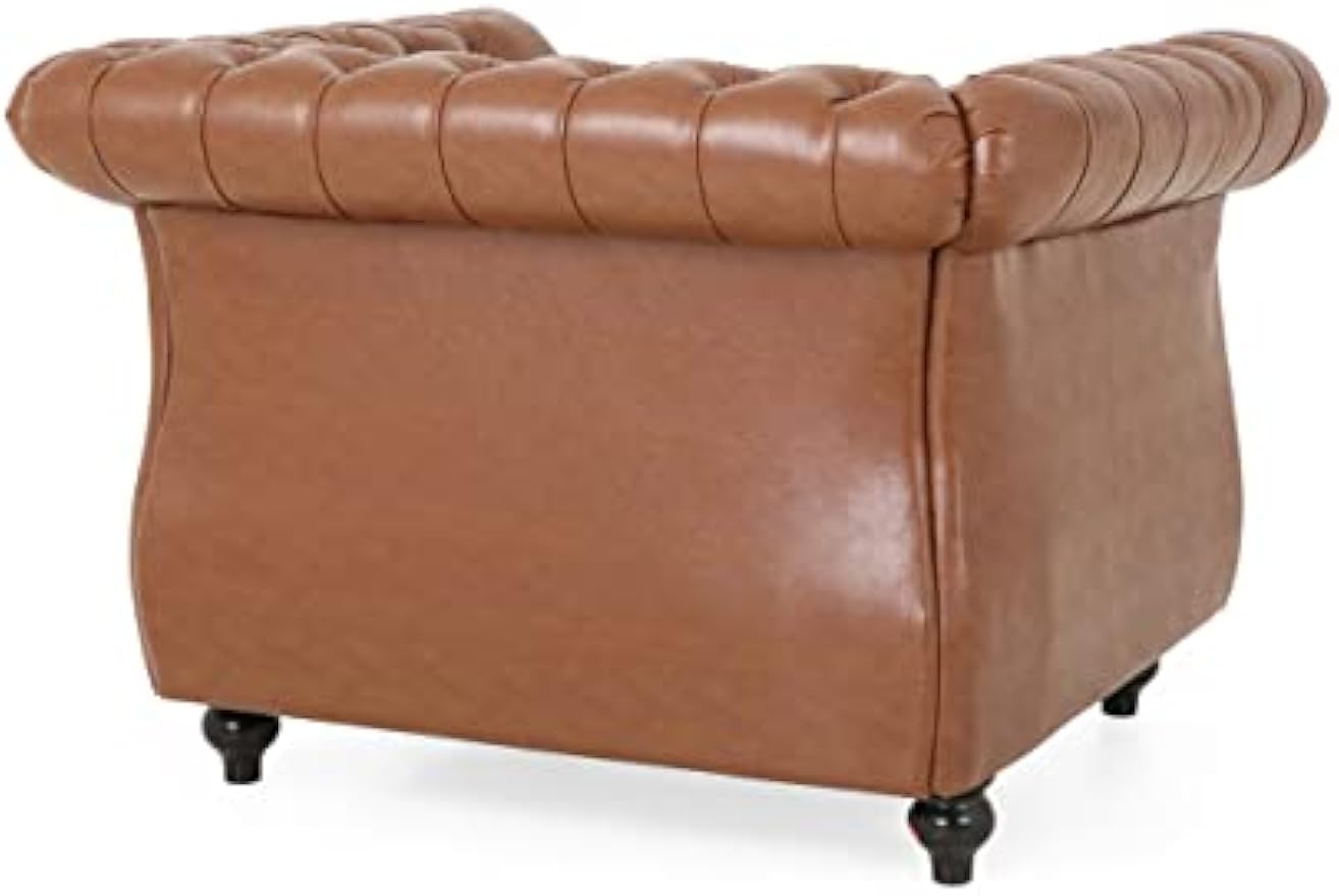 Christopher Knight Home Lucine Traditional Chesterfield Club Chair, Cognac Brown and Dark Brown