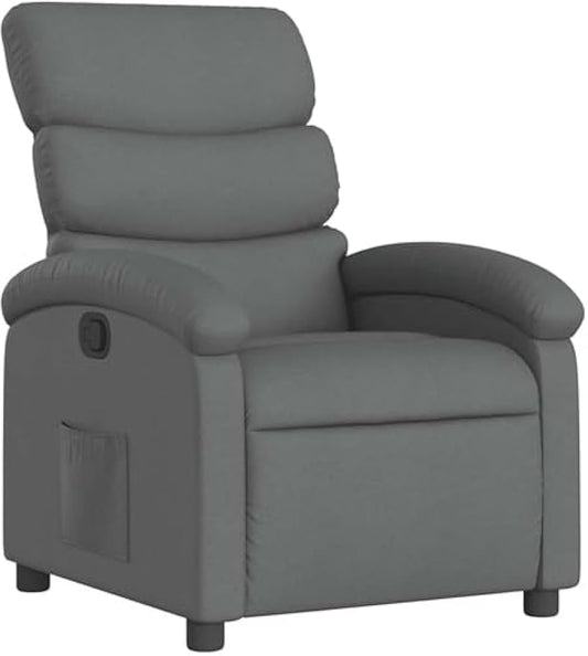 vidaXL Manual Recliner Chair for Adults, Single Home Theater Seating with Lumbar Support & Adjustable Backrest/Footrest, Modern Reclining Sofa for Living Room, Dark Gray Fabric