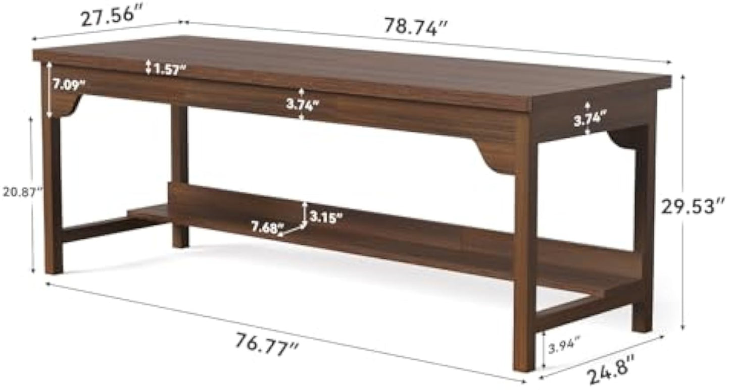 1Easylife 78.74" Extra Long Two-Person Desk, Computer Desk for 2 People, Large Double Desks with Storage Shelf, Writing Study Table Business Workstation for Home Office, Walnut