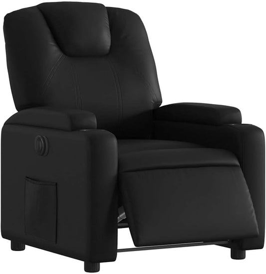 vidaXL Black Faux Leather Electric Recliner Chair - Motorized Reclining Armchair with Cup Holders for Living Room/Office