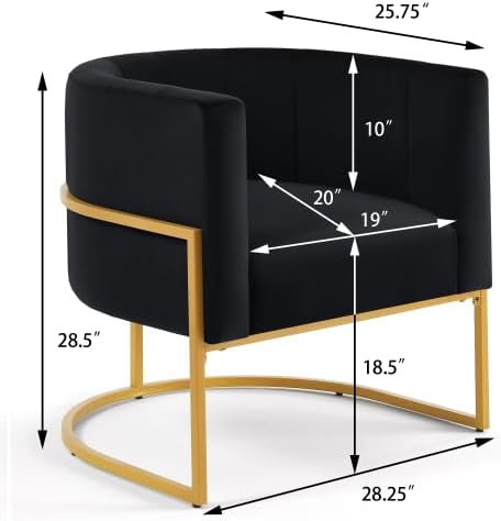 Upholstered Velvet Accent Chair,Comfortable Fashional Living Room Chair with Golden Metal Stand,Mid-Century Leisure Chair with Curve Backrest- (Black)