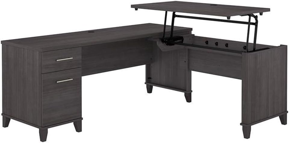Bush Furniture Somerset 72W 3 Position Sit to Stand L Shaped Desk in Ash Gray