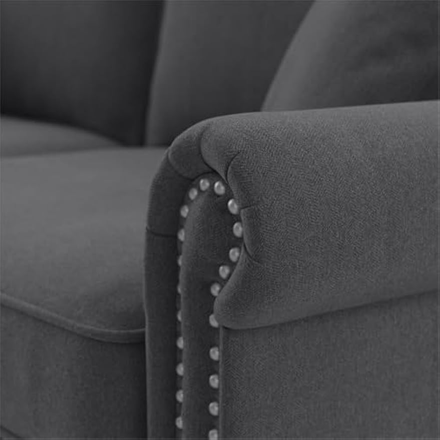 Bush Furniture Accent Chair with Ottoman Set, Armchair and Foot Rest with Pet-Friendly Fabric Upholstery for Traditional Living Room, Coventry Collection, Charcoal Gray Herringbone