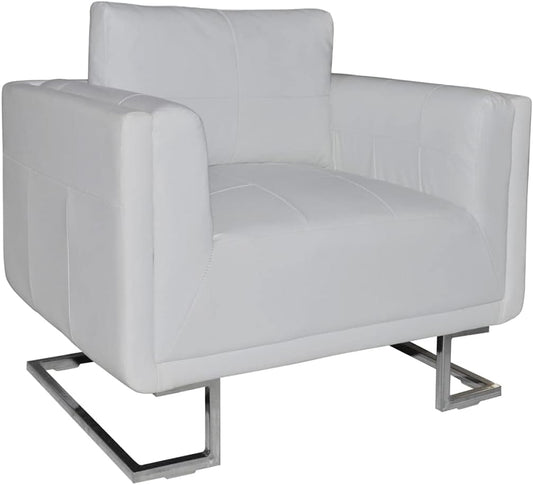 vidaXL Cube Armchair with Chrome Feet in White Faux Leather for Modern Living Rooms and Bedrooms Comfortable Stylish Seating Reading Relaxation French Armchairs Room Chairs Chair Bedroom