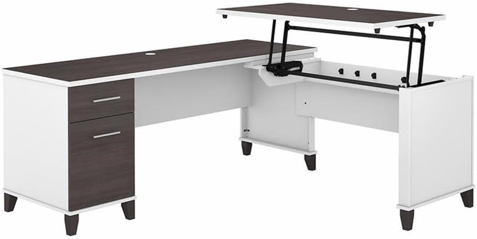 Bush Furniture Somerset 72W 3 Position Sit to Stand L Shaped Desk in Ash Gray