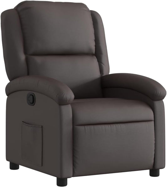 vidaXL Dark Brown Real Leather Recliner Chair-Wingback Manual Armchair with Side Pocket for Living Room, Bedroom, Lounge Comfort