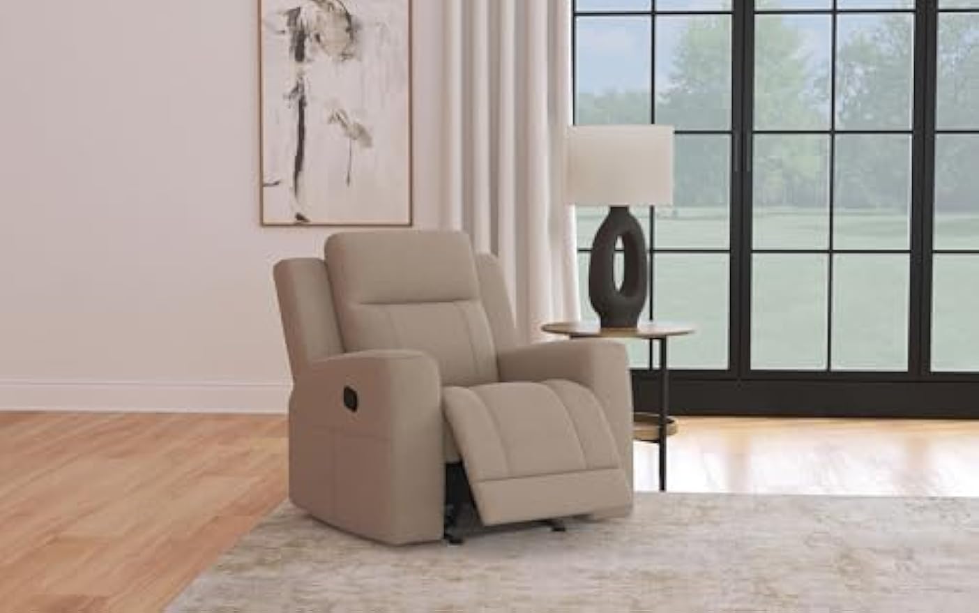 Coaster Home Furnishings - Brentwood - Leatherette Upholstered Rocker Recliner Chair with Manual Recline Lever, Track Arms and Attached Cushions - Living Room - 37-Inch - Taupe - 610283