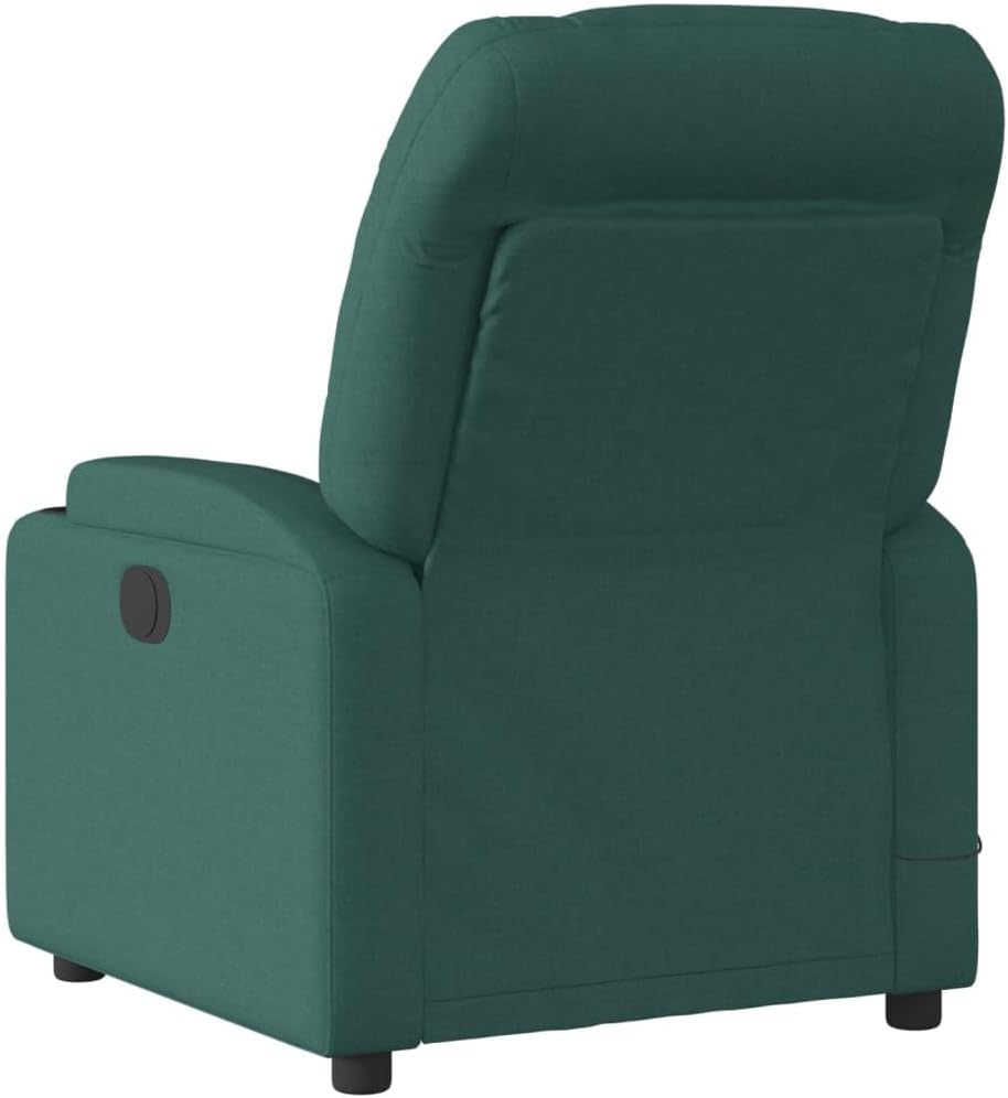 vidaXL Dark Green Manual Massage Recliner Chair - Fabric Upholstered Vibrating Lounge Armchair with Cup Holders for Living Room