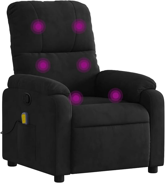 vidaXL Black Microfiber Fabric Massage Recliner Chair - 6-Vibration Push Manual Recliner with Side Pocket for Living Room