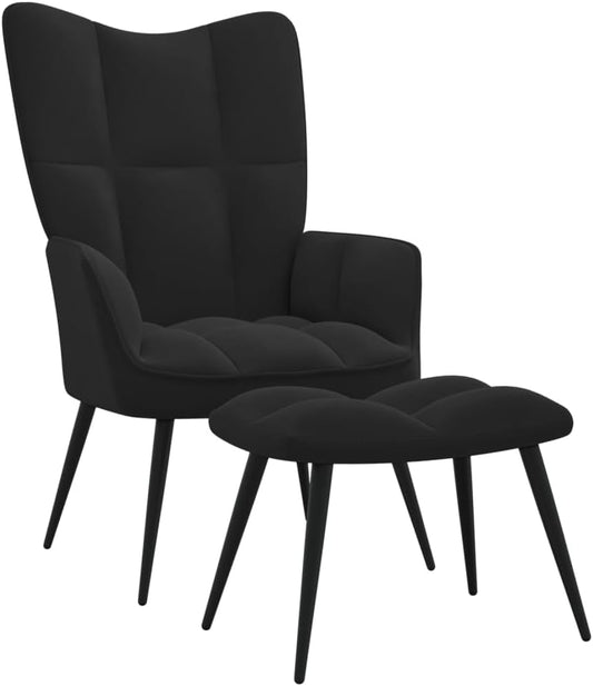 Accent Chair Arm Chair Living Room Chairs,Sleeper Sofa Relaxing Chair with a Stool Black Velvet,for Apartment Living and Home Office