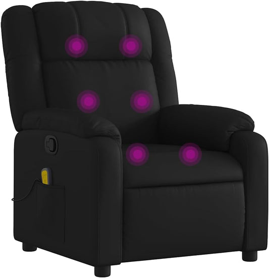 vidaXL Black Faux Leather Massage Recliner Chair - Manual Recline Armchair with Vibration Massage, Side Pocket, and Durable Frame for Living Room or Lounge