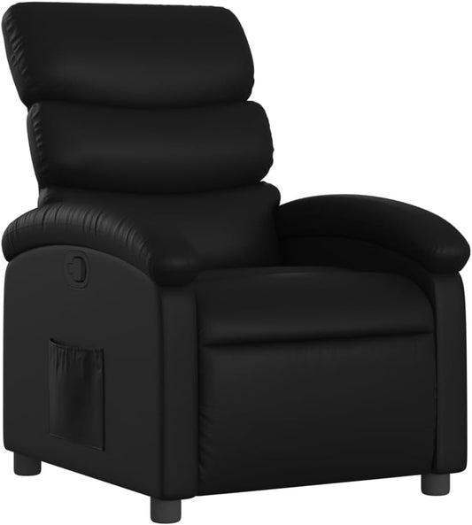 vidaXL Black Faux Leather Recliner Chair-Adjustable Manual Reclining Armchair for Living Room, Office, Lounge with Side Pocket