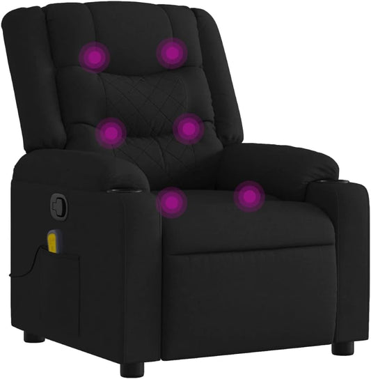 vidaXL Black Fabric Massage Recliner Chair - Manual Reclining, Vibration Massage, Cup Holders for Comfort in Living Room/Lounge