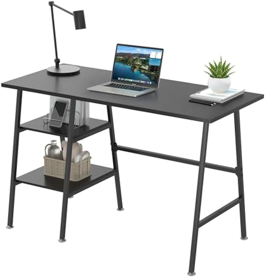 VECELO 43 Inch Computer Home Office Desk Modern Simple Writing Desk with Storage for Bedroom Simple Table Modern Student Study Desk,Water Proof, Black+Black Leg