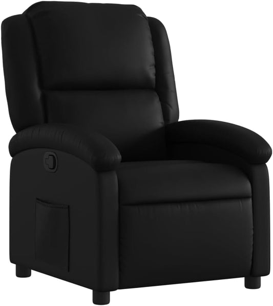 vidaXL Black Faux Leather Recliner Chair - Manual Recline, Wingback, Foam Padding, Side Pocket, Wood/Metal Frame for Living Room/Theater