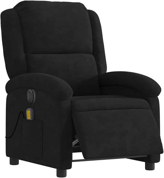 vidaXL Electric Massage Recliner Chair - Wingback Black Velvet Armchair with Vibration Function & Motorized Recline for Living Room/Bedroom