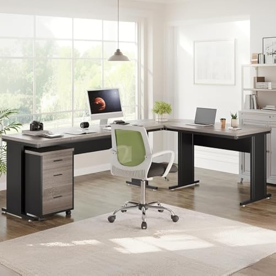 Tribesigns 83 Inch L-Shaped Executive Desk with Drawers, Large Office Computer Desk with File Cabinet, Business Workstation Furniture for Home Office (Gray)