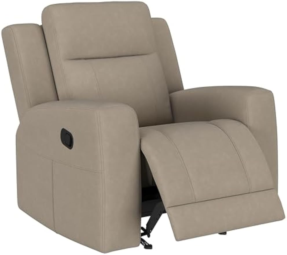 Coaster Home Furnishings - Brentwood - Leatherette Upholstered Rocker Recliner Chair with Manual Recline Lever, Track Arms and Attached Cushions - Living Room - 37-Inch - Taupe - 610283