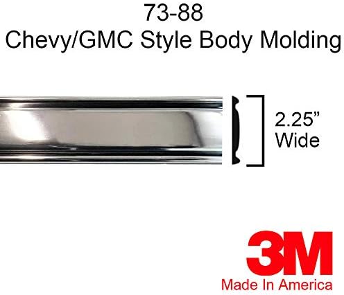 1973-1987 Chevy GMC Chrome Side Body Trim Molding C10, C20, C30, K10, K20, K30, V10, Suburban, Custom Deluxe, Silverado, Pickup Trucks - 2.25" Wide (Full Roll - 320")