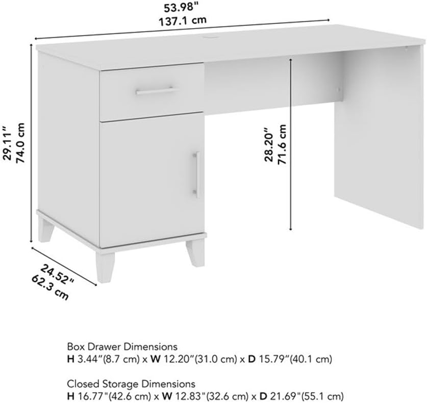 Bush Furniture Somerset 54W Office Desk with Drawer and Storage Cabinet in Ash Gray | Computer Table for Home Office Workspace