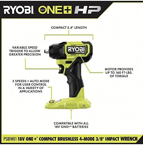 RYOBI 18V ONE+ HP Brushless Cordless Compact 3/8 -inch Impact Wrench (Tool Only)