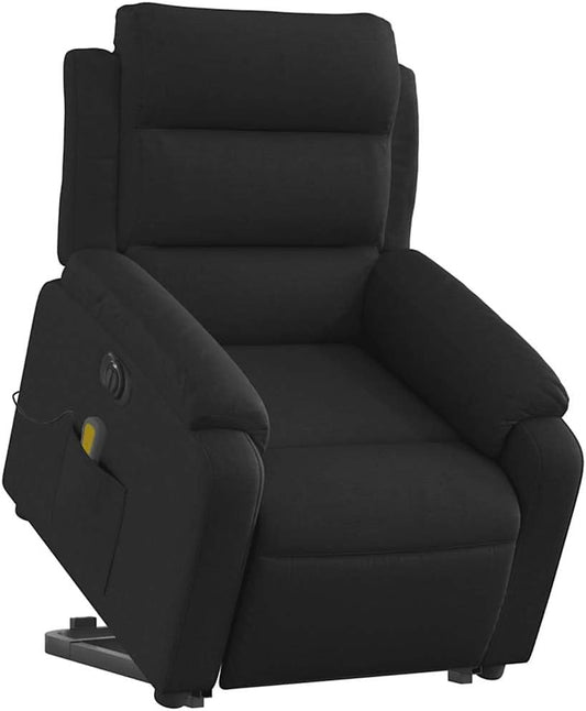 vidaXL Electric Massage Recliner Chair with Power Lift and Recline for Elderly - Black Fabric Lounge Seating with Side Pocket, Vibration Massage - Living Room, Bedroom Armchair