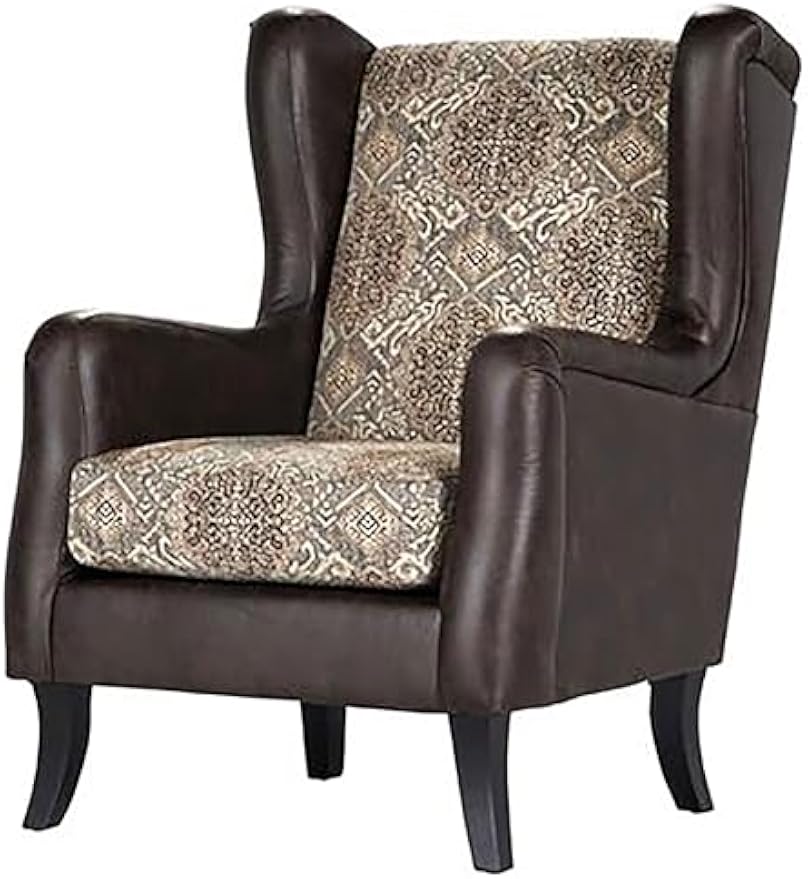 Coaster Home Furnishings - Elmbrook - Faux Leather Upholstered Wingback Accent Chair with Jacquard Pattern, Foam Cushion and Flared Legs - Living Room Chair - Brown - 903080