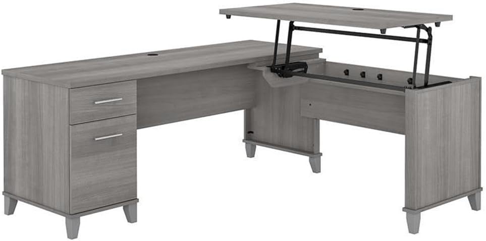 Bush Furniture Somerset 72W 3 Position Sit to Stand L Shaped Desk in Ash Gray