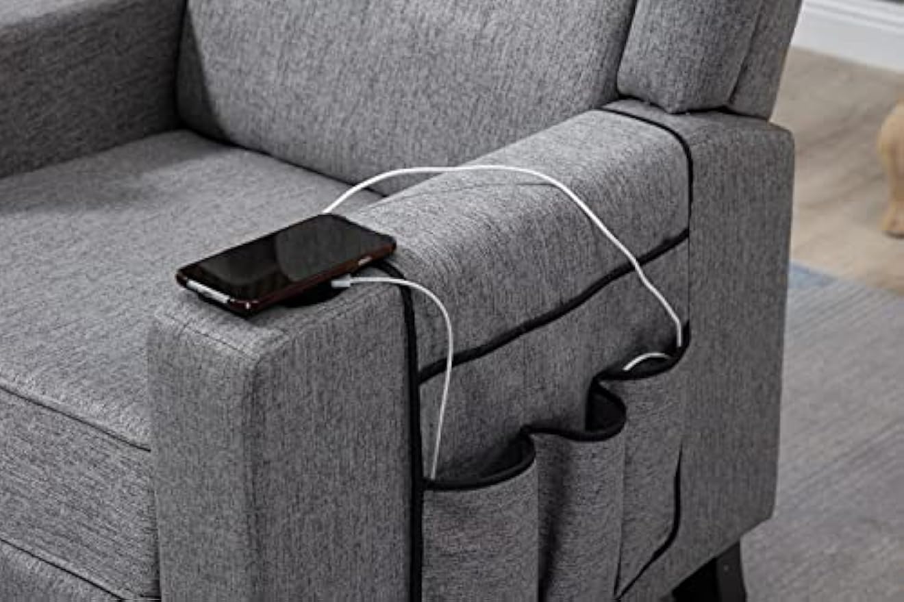 CHARMMA Arm Pushing Recliner Chair,Modern Button Tufted Wingback Push Back Recliner Chair,Living Room Chair Fabric Pushback Manual Single Reclining Sofa Home Theater Seating for Bedroom,Dark Gray-142