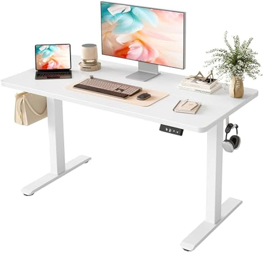 TIQLAB Electric Standing Desk, Adjustable Height Stand up Desk, 55 * 24 Inches Sit Stand Home Office Table with Splice Board, White