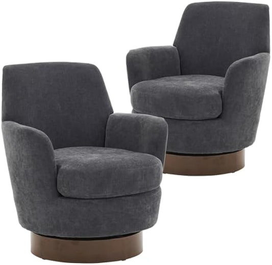 Swivel Barrel Chair Set of 2,Modern Comfy Polyester Round Swivel Accent Chairs,360 Degree Single Armchair for Living Room, Dark Grey