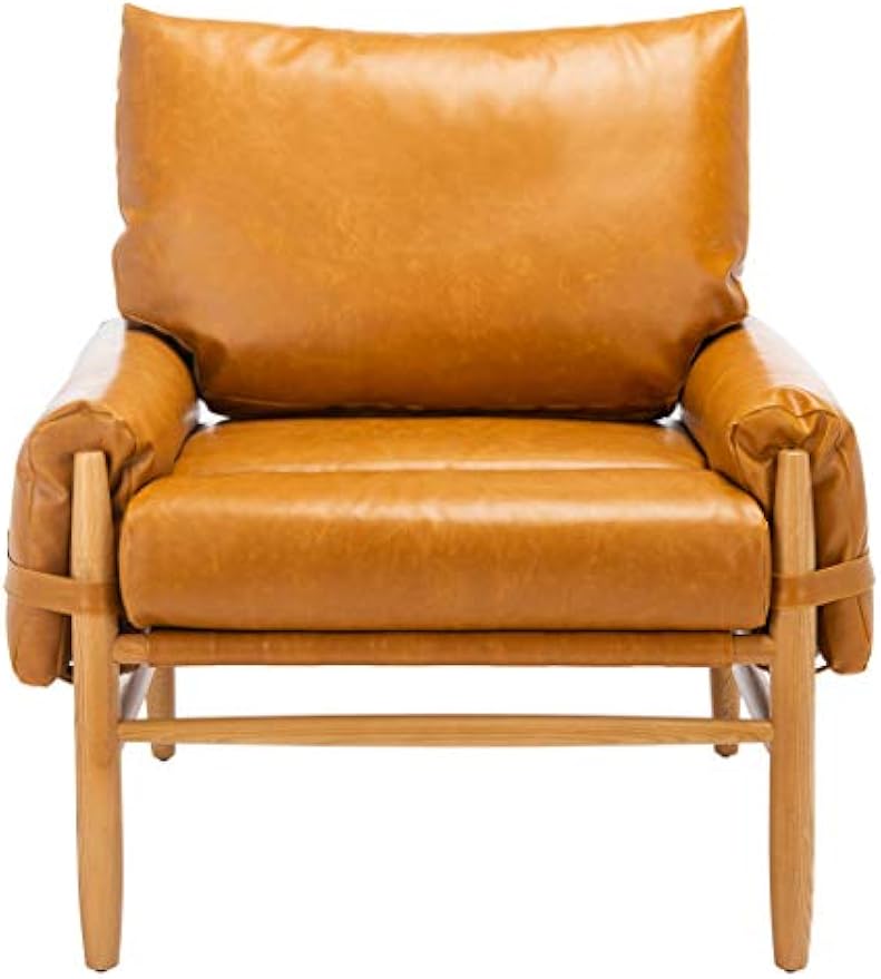 Safavieh Home Oslo Mid-Century Caramel Brown Faux Leather and Natural Arm Chair